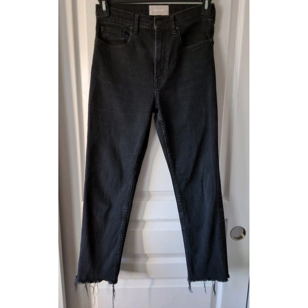 Everlane‎ Womens Size 28 High Waist Straight jeans Black Wash Grunge Ankle Fray